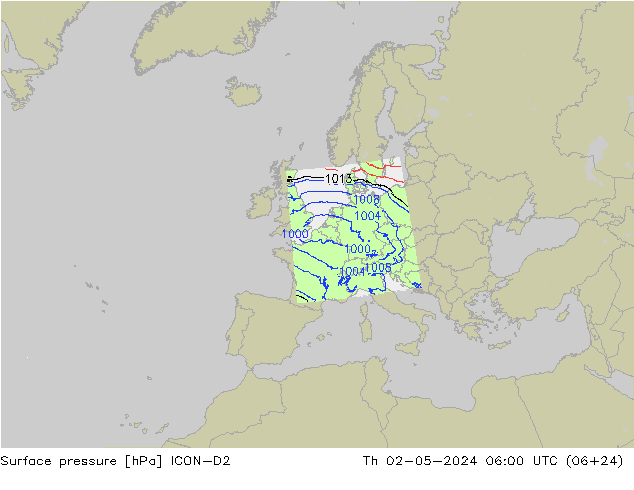 приземное давление ICON-D2 чт 02.05.2024 06 UTC