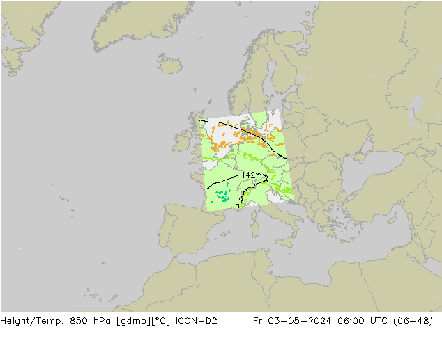 Height/Temp. 850 hPa ICON-D2 Pá 03.05.2024 06 UTC