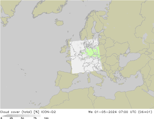 Wolken (gesamt) ICON-D2 Mi 01.05.2024 07 UTC