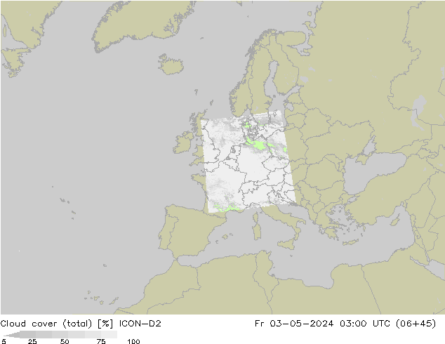 Bulutlar (toplam) ICON-D2 Cu 03.05.2024 03 UTC