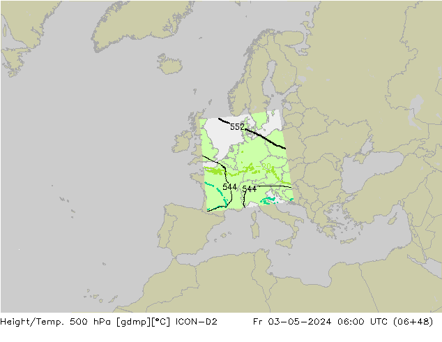 Geop./Temp. 500 hPa ICON-D2 vie 03.05.2024 06 UTC