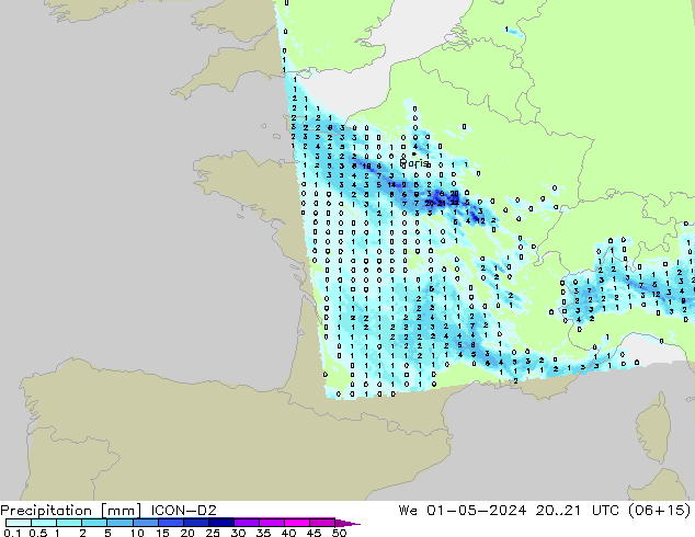 Precipitación ICON-D2 mié 01.05.2024 21 UTC