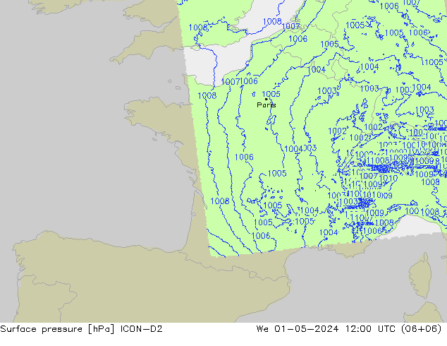 Atmosférický tlak ICON-D2 St 01.05.2024 12 UTC