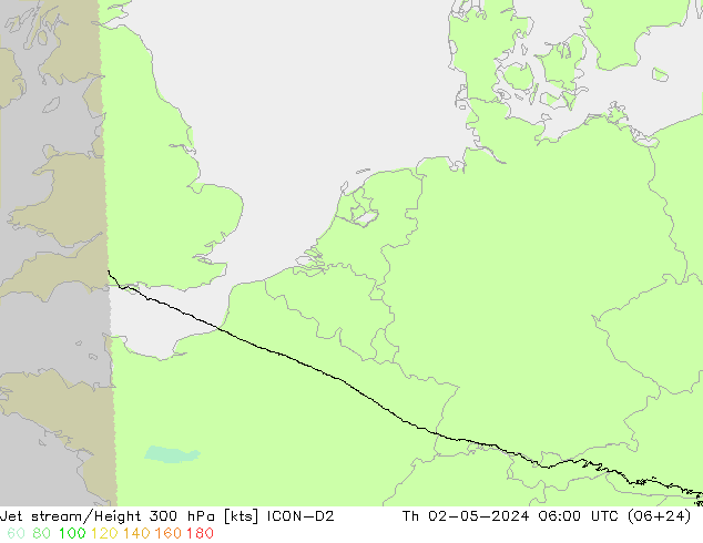 Jet stream/Height 300 hPa ICON-D2 Th 02.05.2024 06 UTC