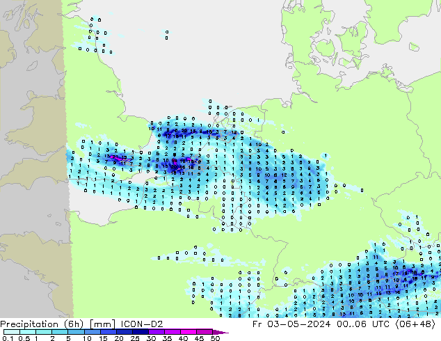 Precipitação (6h) ICON-D2 Sex 03.05.2024 06 UTC