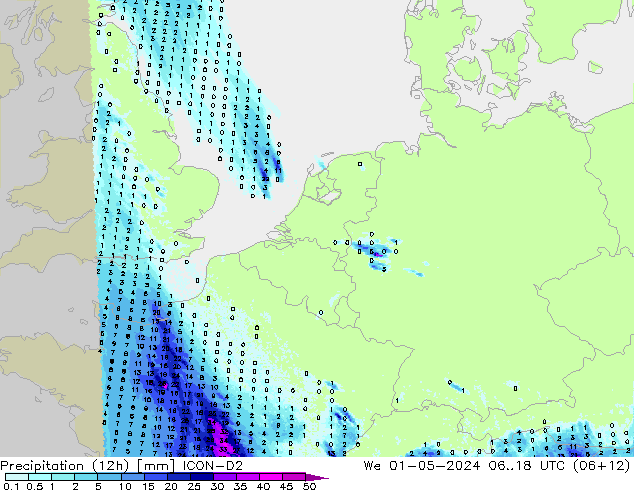 Nied. akkumuliert (12Std) ICON-D2 Mi 01.05.2024 18 UTC