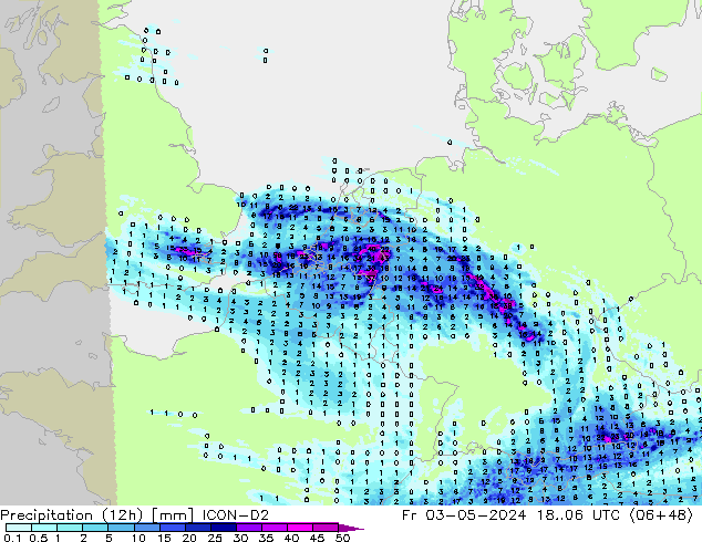 Precipitation (12h) ICON-D2 Fr 03.05.2024 06 UTC