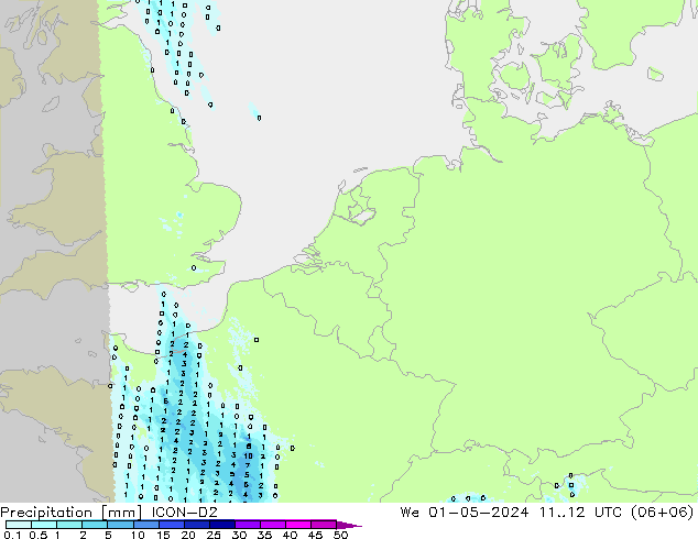 Niederschlag ICON-D2 Mi 01.05.2024 12 UTC
