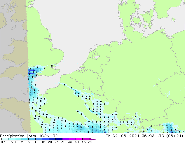 Niederschlag ICON-D2 Do 02.05.2024 06 UTC