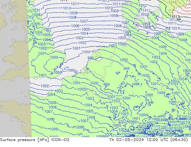 Luchtdruk (Grond) ICON-D2 do 02.05.2024 12 UTC