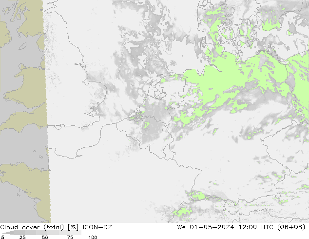 Wolken (gesamt) ICON-D2 Mi 01.05.2024 12 UTC