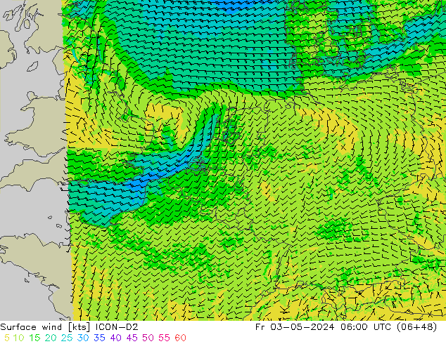 Vento 10 m ICON-D2 Sex 03.05.2024 06 UTC