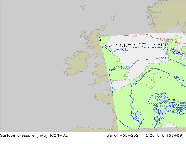 Atmosférický tlak ICON-D2 St 01.05.2024 15 UTC