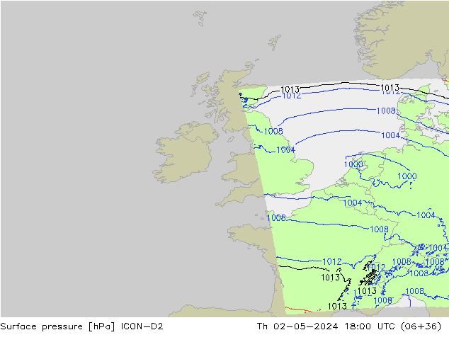 Luchtdruk (Grond) ICON-D2 do 02.05.2024 18 UTC