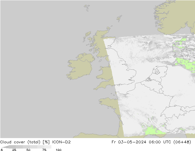 Nuages (total) ICON-D2 ven 03.05.2024 06 UTC