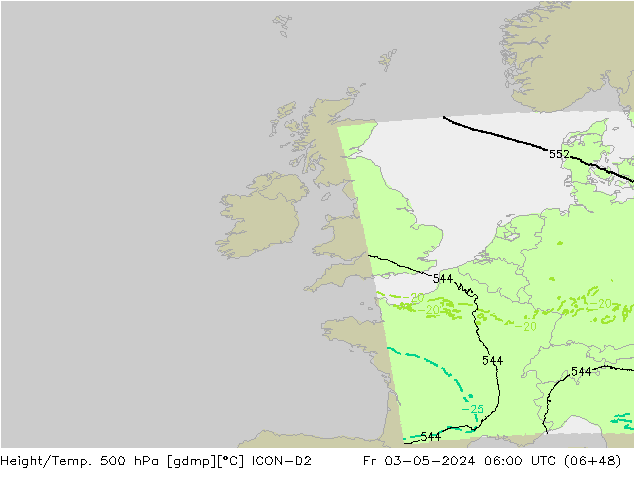 Géop./Temp. 500 hPa ICON-D2 ven 03.05.2024 06 UTC