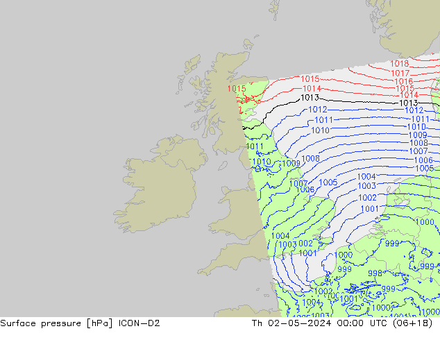 Yer basıncı ICON-D2 Per 02.05.2024 00 UTC