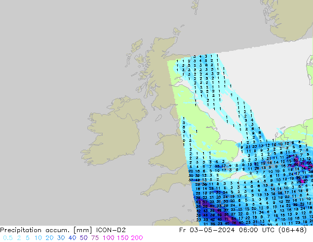 Precipitation accum. ICON-D2 pt. 03.05.2024 06 UTC