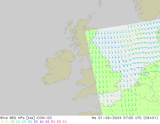 Wind 850 hPa ICON-D2 St 01.05.2024 07 UTC