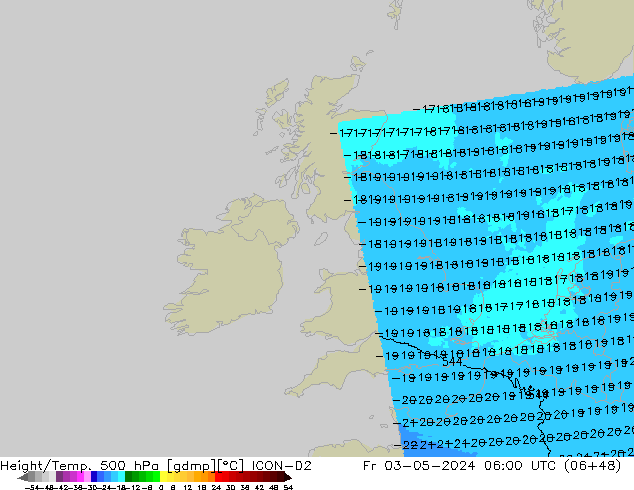 Hoogte/Temp. 500 hPa ICON-D2 vr 03.05.2024 06 UTC