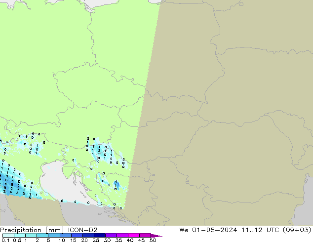 Precipitation ICON-D2 We 01.05.2024 12 UTC