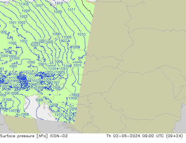 приземное давление ICON-D2 чт 02.05.2024 09 UTC