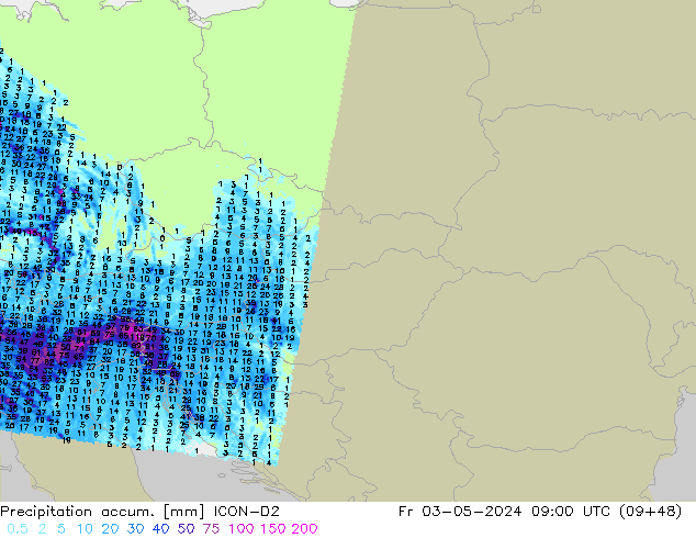 Toplam Yağış ICON-D2 Cu 03.05.2024 09 UTC