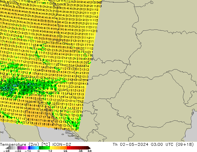 Sıcaklık Haritası (2m) ICON-D2 Per 02.05.2024 03 UTC