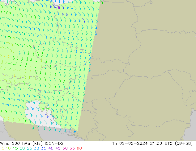 Wind 500 hPa ICON-D2 Th 02.05.2024 21 UTC