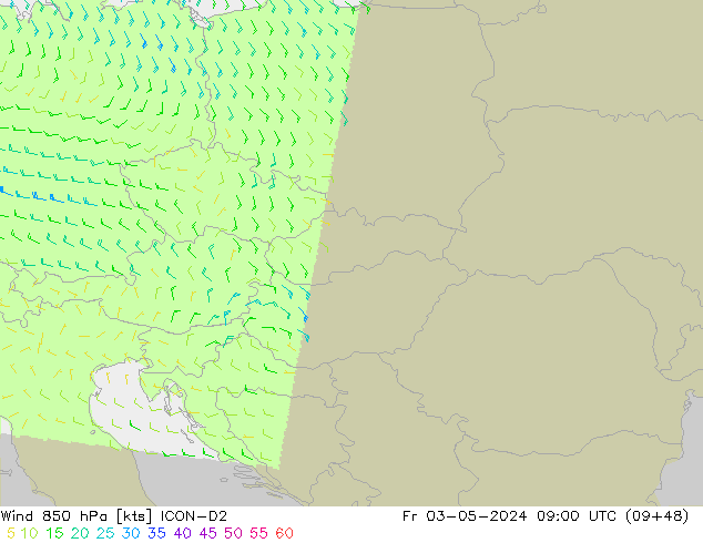 Wind 850 hPa ICON-D2 Fr 03.05.2024 09 UTC