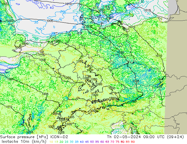 Eşrüzgar Hızları (km/sa) ICON-D2 Per 02.05.2024 09 UTC