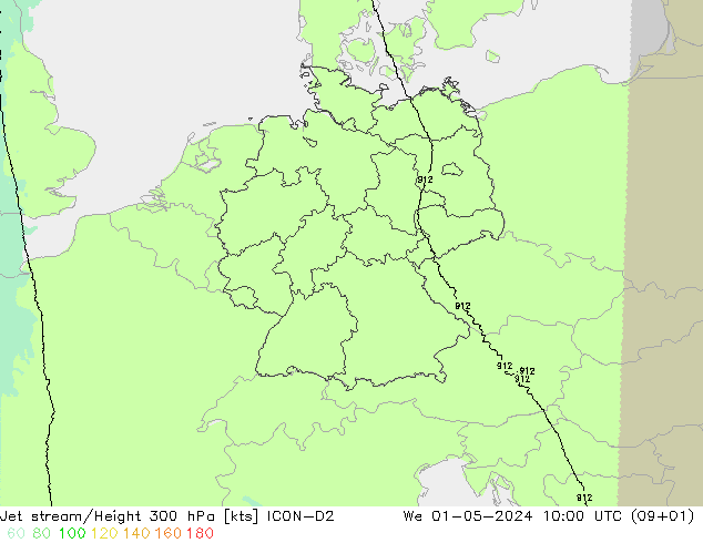 Prąd strumieniowy ICON-D2 śro. 01.05.2024 10 UTC