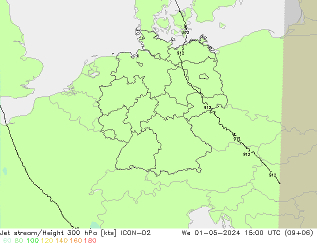 Jet stream ICON-D2 Qua 01.05.2024 15 UTC