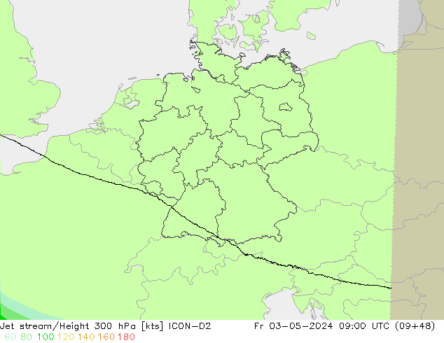 Jet stream/Height 300 hPa ICON-D2 Fr 03.05.2024 09 UTC