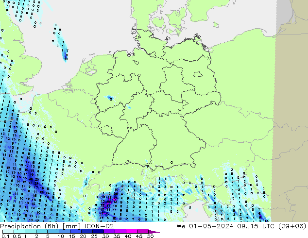 Precipitation (6h) ICON-D2 St 01.05.2024 15 UTC