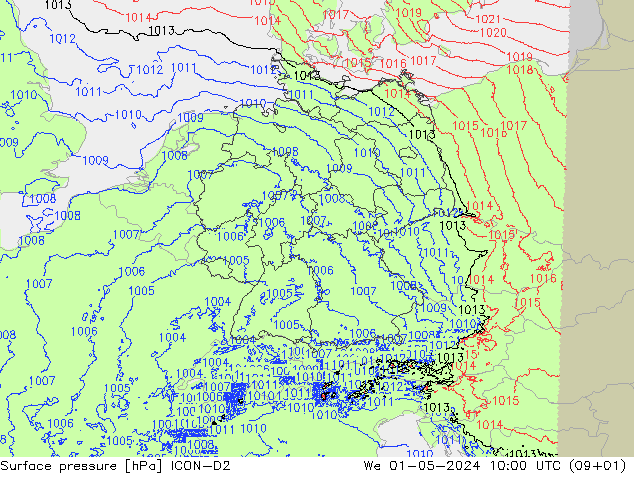 ciśnienie ICON-D2 śro. 01.05.2024 10 UTC