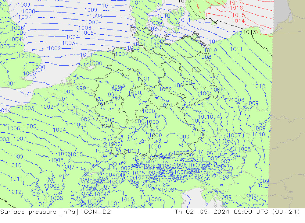 Yer basıncı ICON-D2 Per 02.05.2024 09 UTC