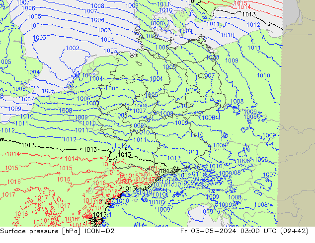 Luchtdruk (Grond) ICON-D2 vr 03.05.2024 03 UTC