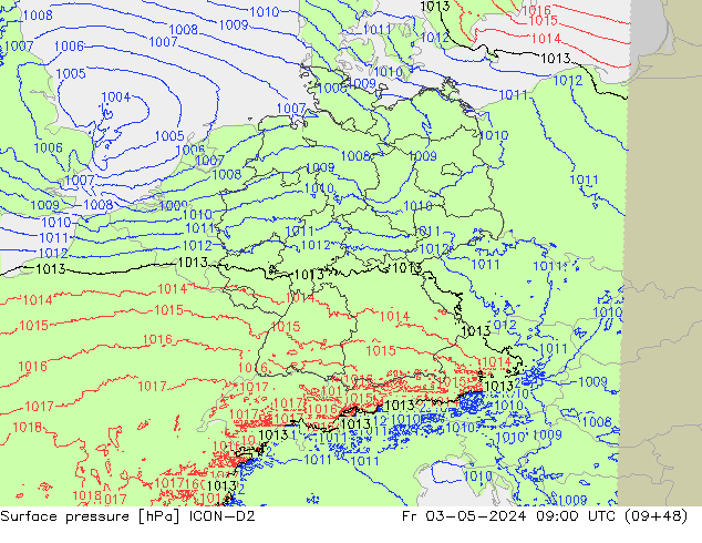 Surface pressure ICON-D2 Fr 03.05.2024 09 UTC