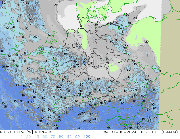 RH 700 hPa ICON-D2 mer 01.05.2024 18 UTC