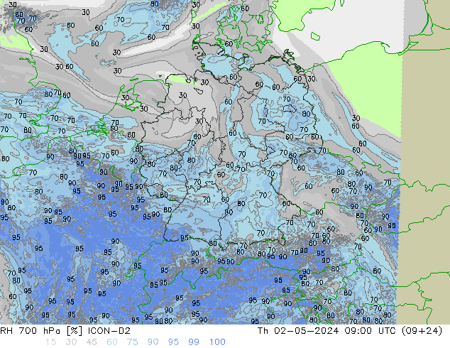 RH 700 hPa ICON-D2 Do 02.05.2024 09 UTC