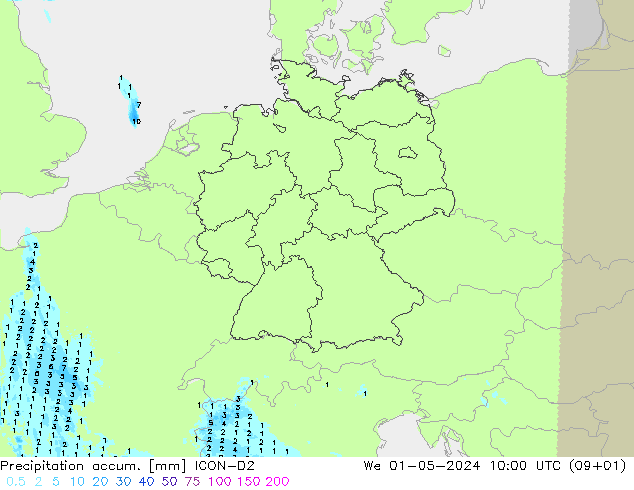 Precipitation accum. ICON-D2  01.05.2024 10 UTC