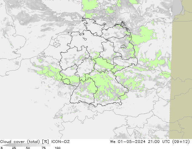 Wolken (gesamt) ICON-D2 Mi 01.05.2024 21 UTC