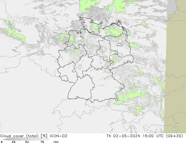 Wolken (gesamt) ICON-D2 Do 02.05.2024 15 UTC