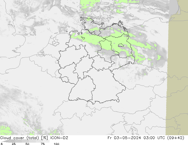 Bewolking (Totaal) ICON-D2 vr 03.05.2024 03 UTC