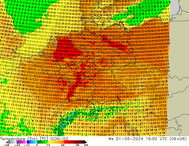 Temperature (2m) ICON-D2 We 01.05.2024 15 UTC