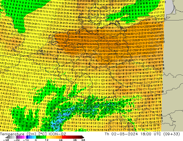 Temperature (2m) ICON-D2 Th 02.05.2024 18 UTC