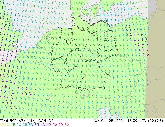 Wind 500 hPa ICON-D2 We 01.05.2024 15 UTC