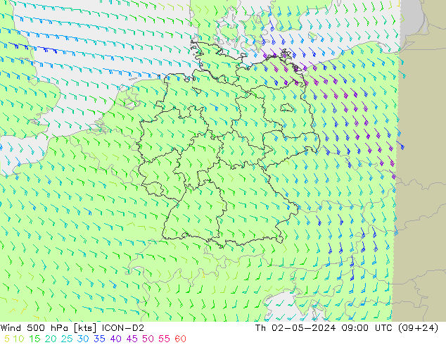 Rüzgar 500 hPa ICON-D2 Per 02.05.2024 09 UTC