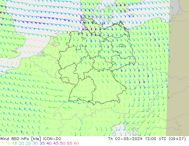 Wind 850 hPa ICON-D2 Do 02.05.2024 12 UTC